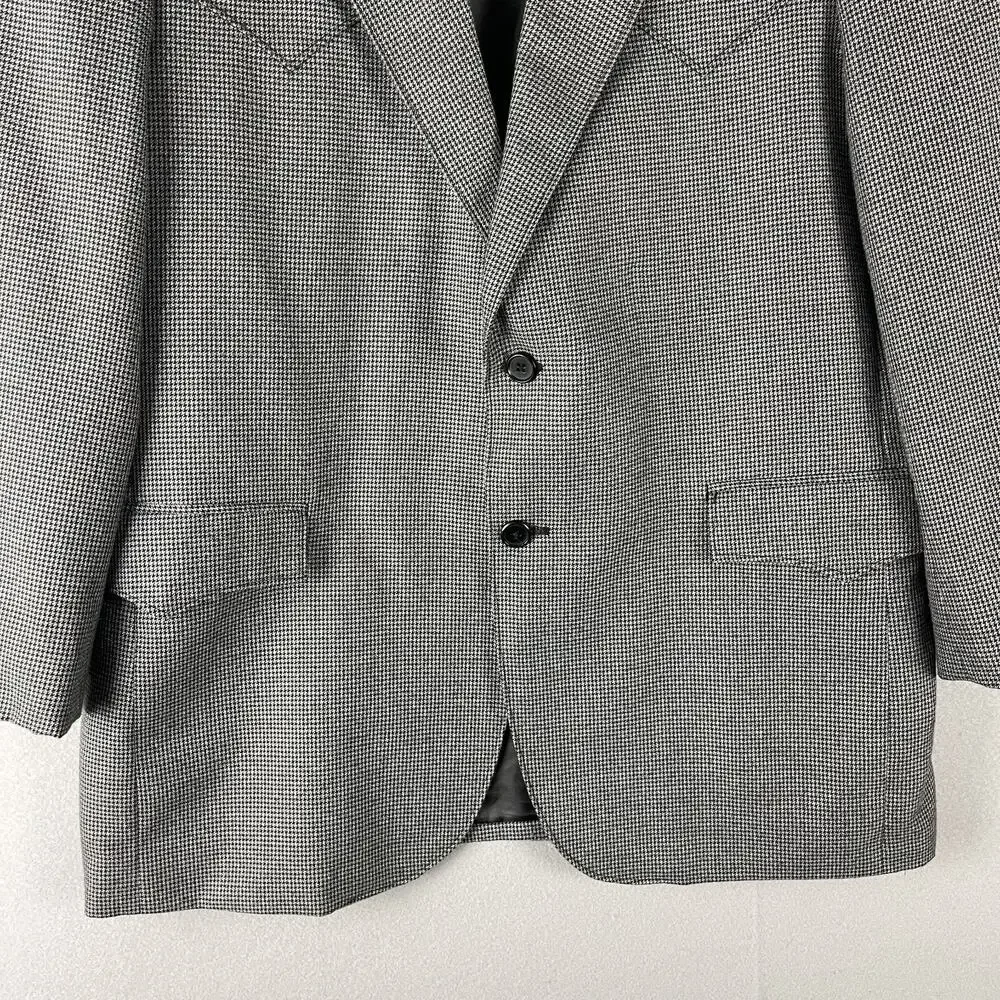 Circle S Houndstooth Western Blazer Sport Coat Mens 44R Gray Elbow Patch‎ Cowboy